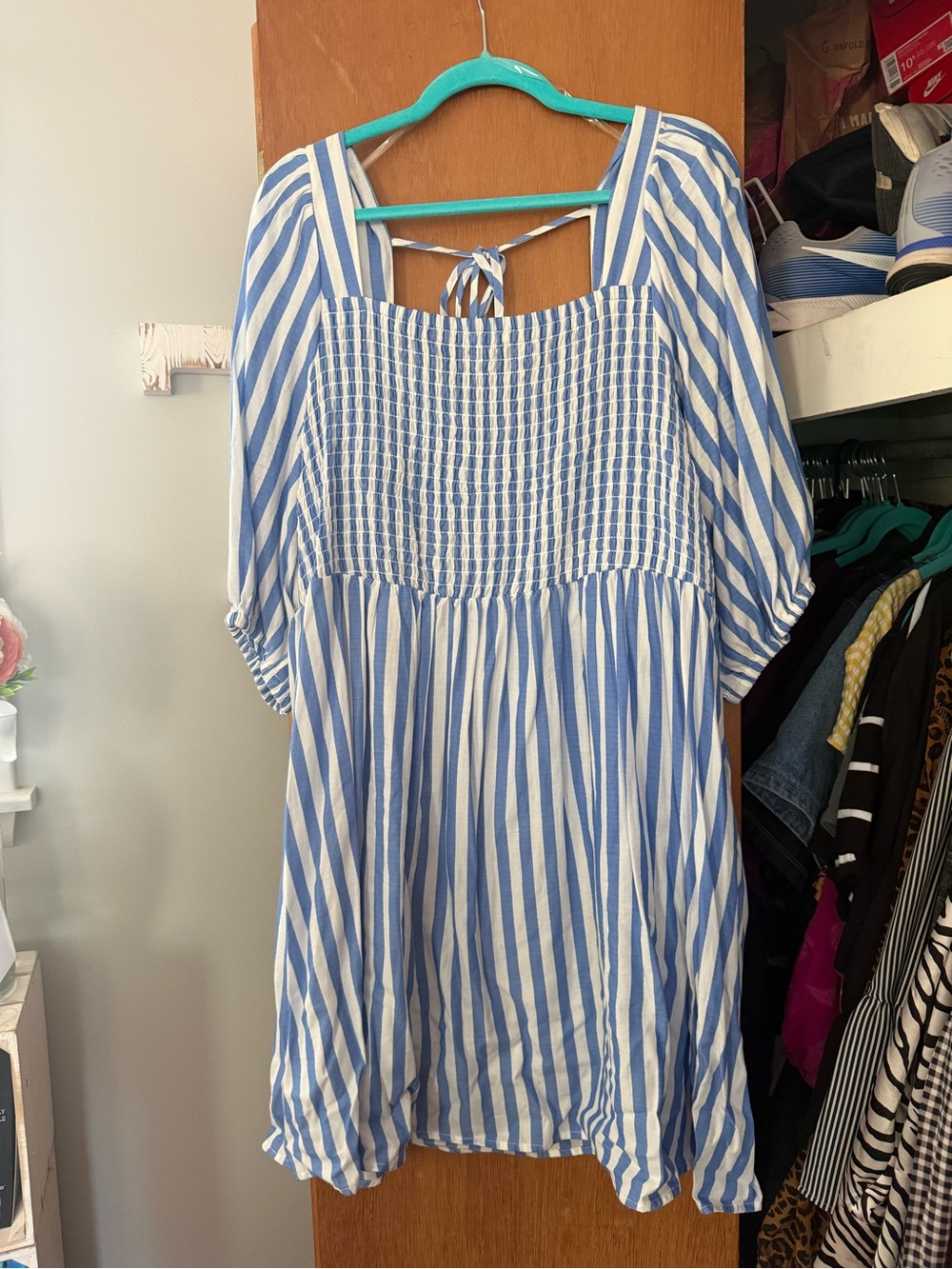 Ava & Viv Blue and White Striped Smocked Sundress